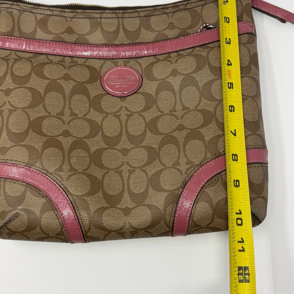 Coach Signature File Crossbody Bag Khaki Pink Leather - Picture 3 of 12